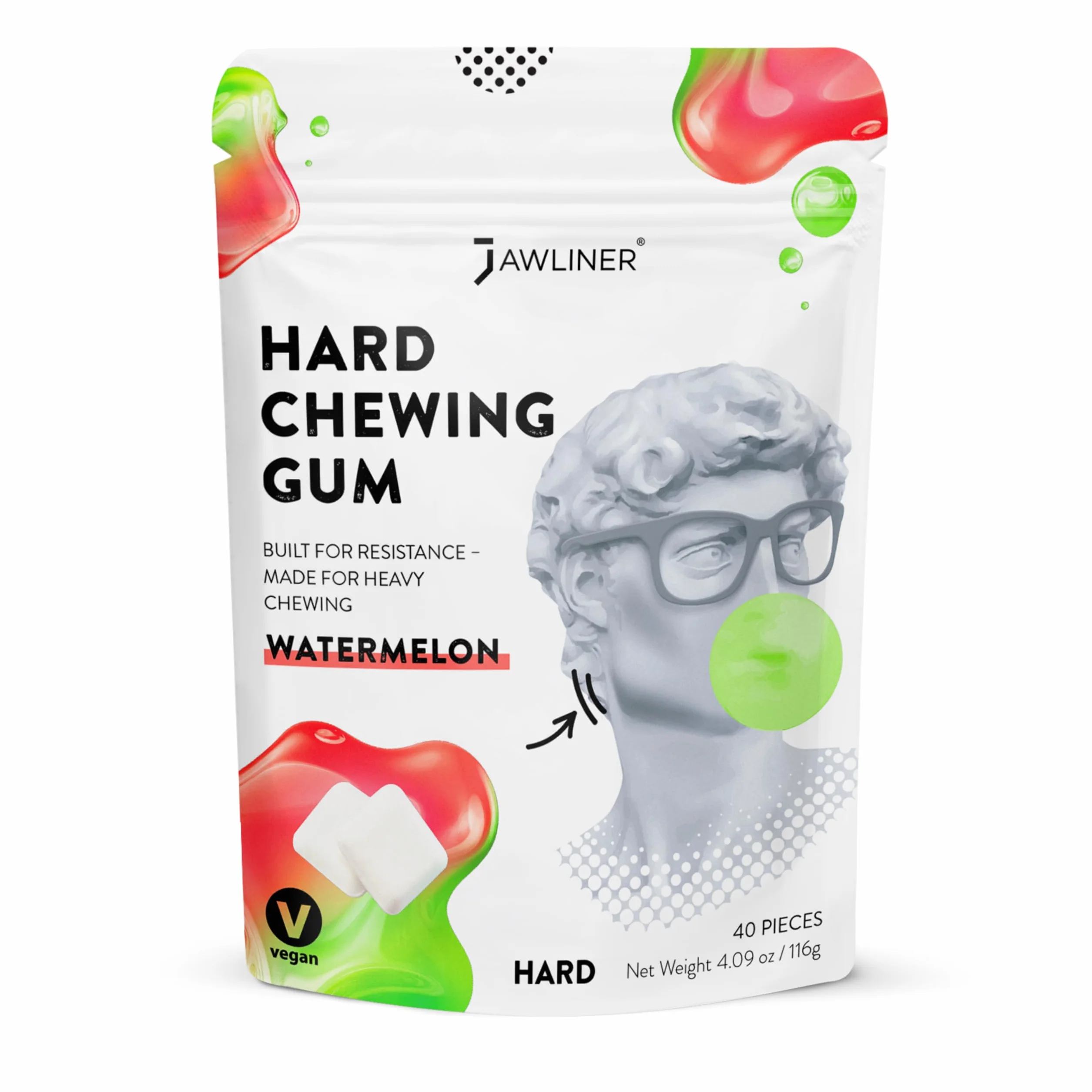 Jawliner Jawline - Gomma da masticare, resistente, da masticare, per scolpire la mascella, per allenare la mascella, per uomini e donne, a forma di melone, 40 pezzi