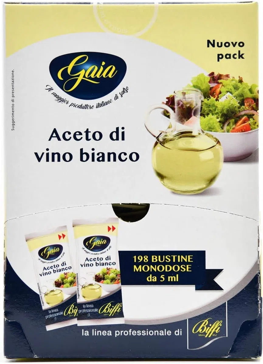 Gaia - New Linea Professionale Biffi - Aceto di Vino Bianco - 198 Bustine Monodose da 5 ml - Ristorazione, Catering, Maxi Formato, Condimenti