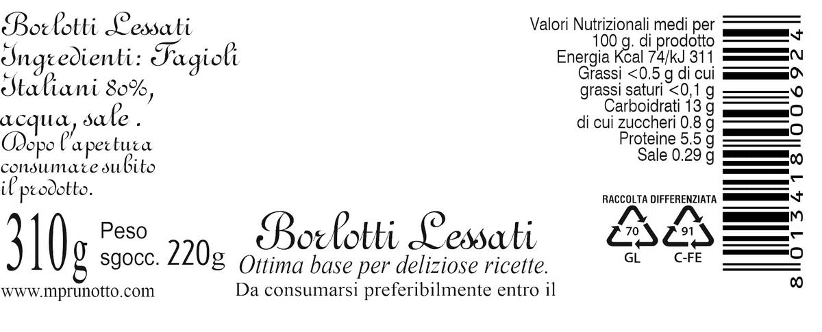 6 vasetti Fagioli Borlotti lessati in vaso Prunotto Mariangela azienda agricola in Alba