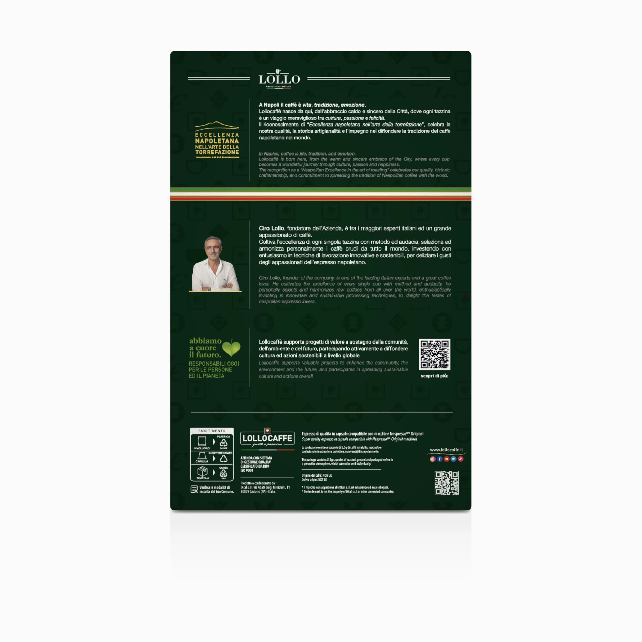 Lollo Caffè Passione Espresso, Miscela Nera - 100 Capsule - Compatibili con le Macchine ad uso domestico Nespresso*