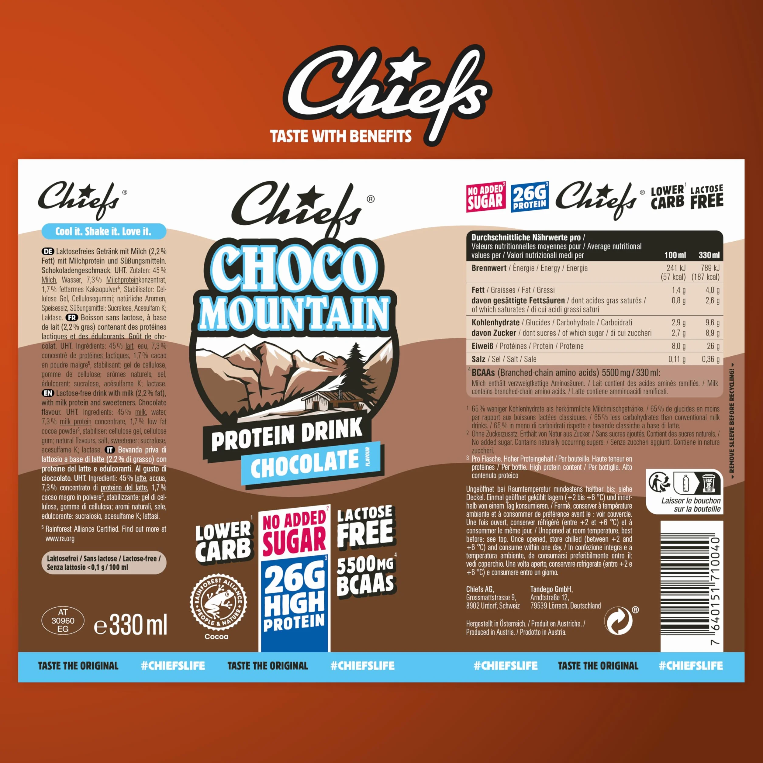 Chiefs Drink di proteine, Bevanda Proteica, Senza Lattosio, Senza Grassi e Zuccheri Aggiunti (8 confezioni x 330ml)