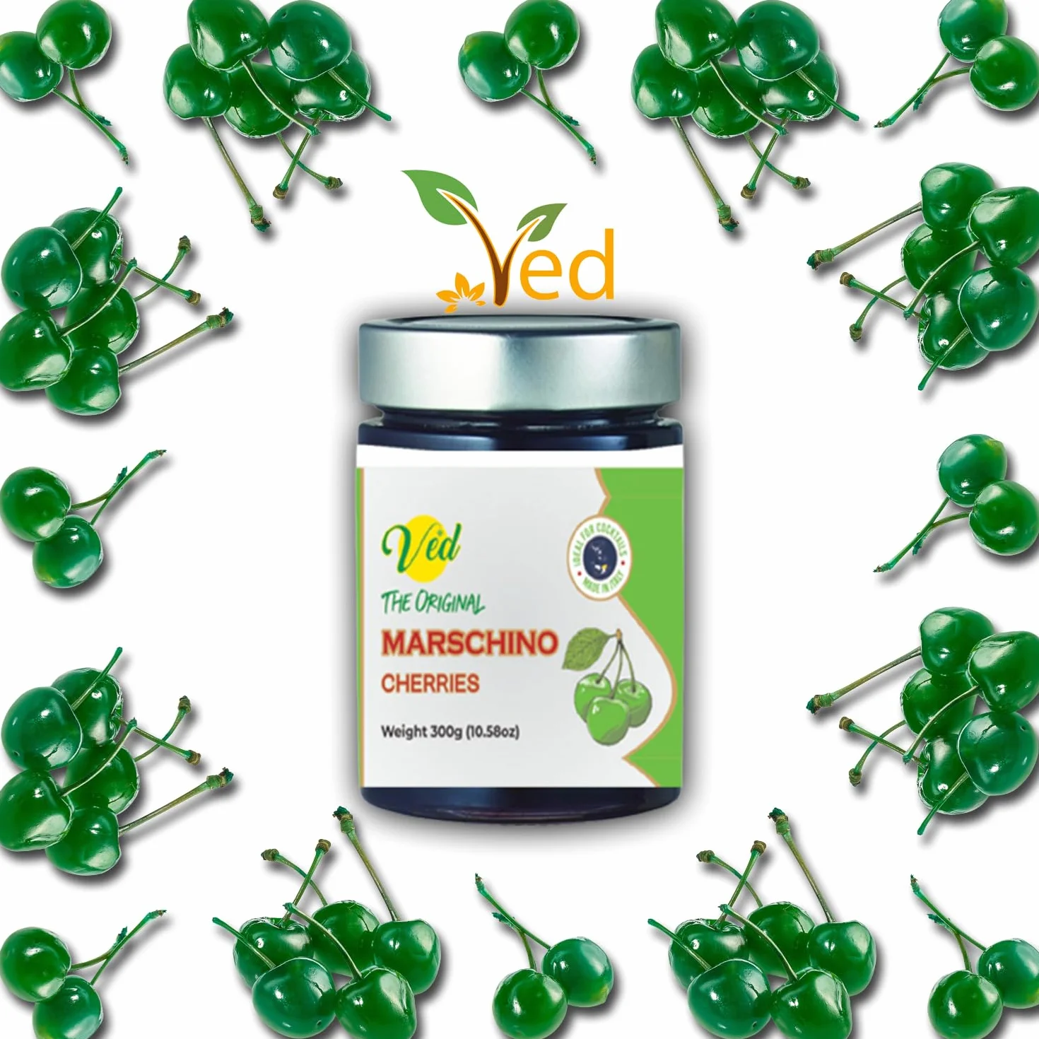 Ved Gourmet Original Ciliegie al Maraschino Nere e Verdi - Ciliegia Italiana per Cocktail Old Fashioned - Cocktail Vegano, Ciliegie Bourbon in Sciroppo Naturale per Topping Cocktail