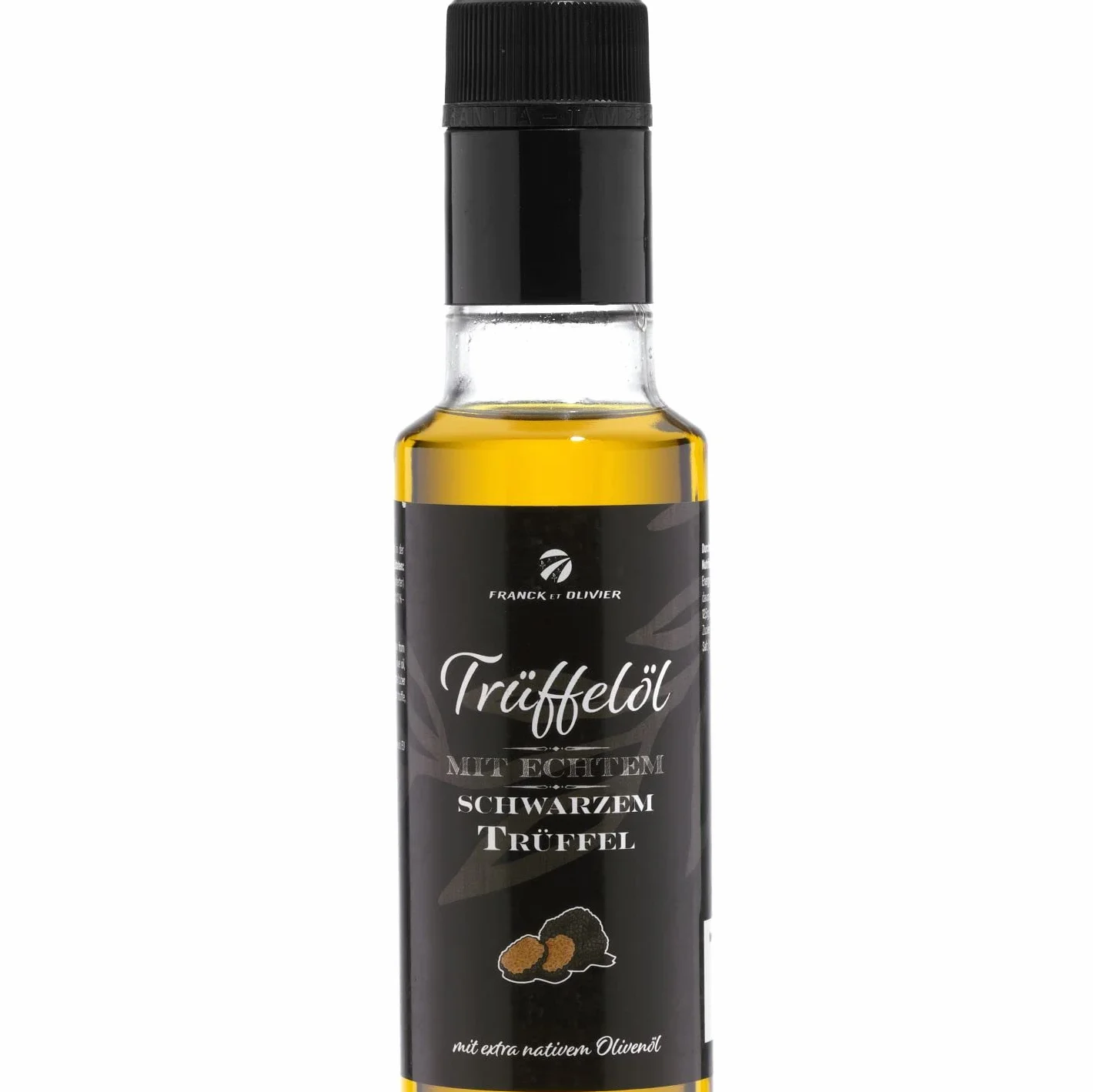 Olio al tartufo con vero tartufo nero 250 ml. In olio extravergine di oliva, per salse e per affinare i piatti. Adatto per una dieta vegana e senza glutine