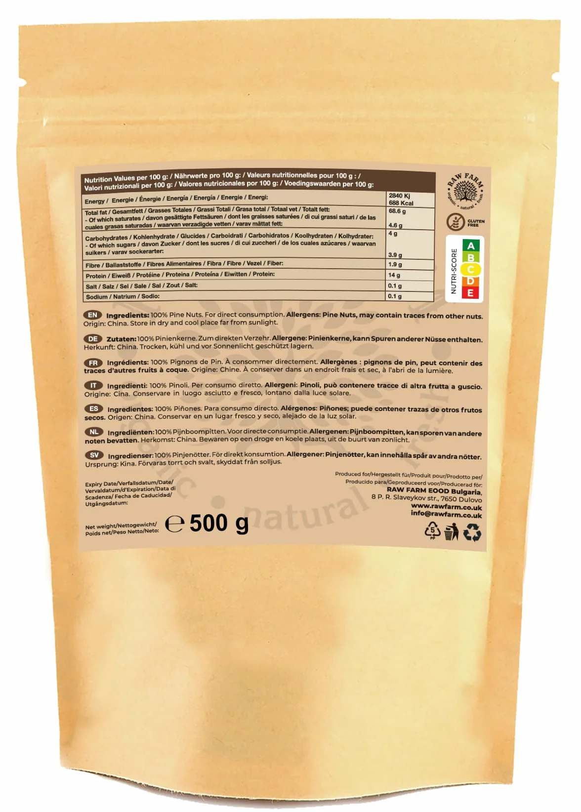 Raw Farm – Pistacchi interi crudi sgusciati – 500 g – Senza glutine – Senza soia