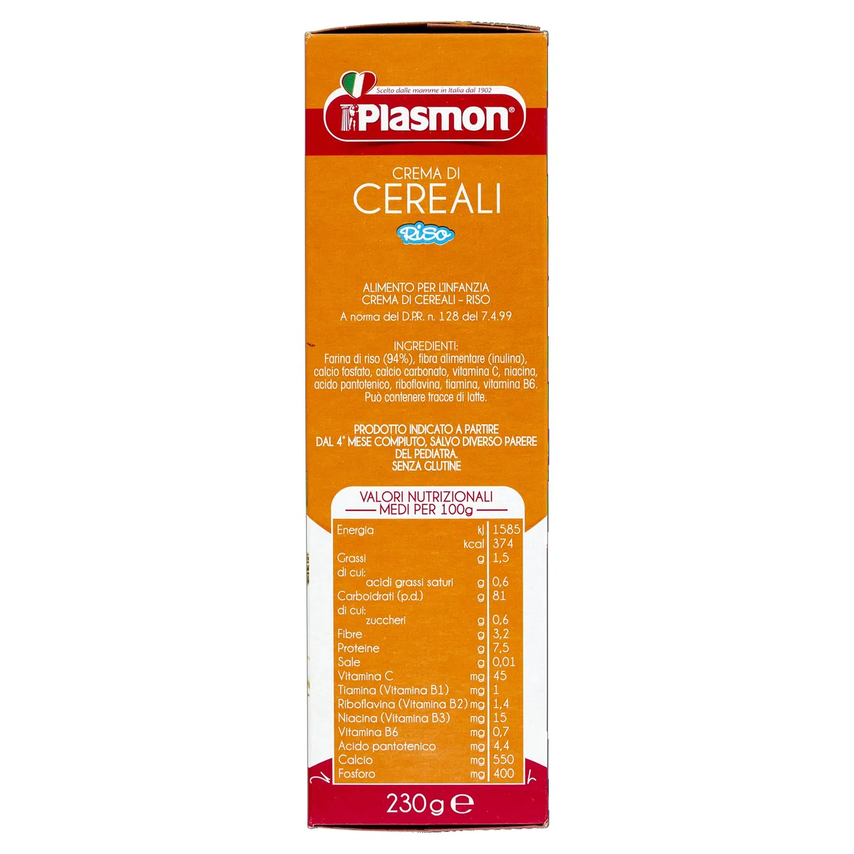 Plasmon Crema di Cereali di Riso 230g Con Ingredienti selezionati, La base ideale per la pappa, Confezione da 6