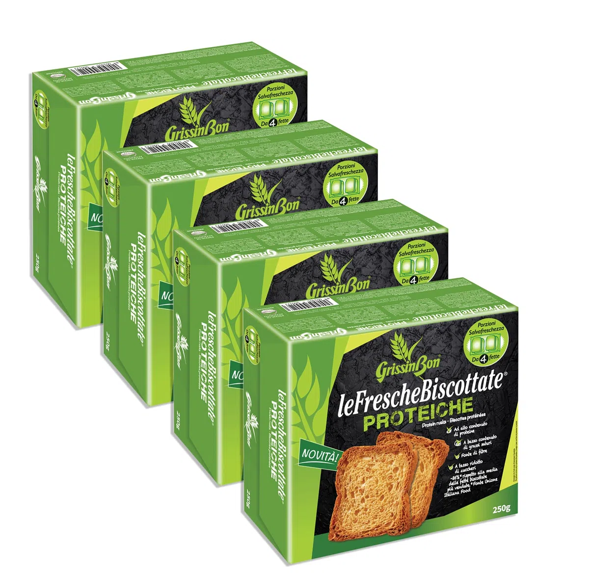 4X GrissinBon Le Fresche Biscottate Proteiche Fette Biscottate con Proteine in Porzioni Salva Freschezza 250g