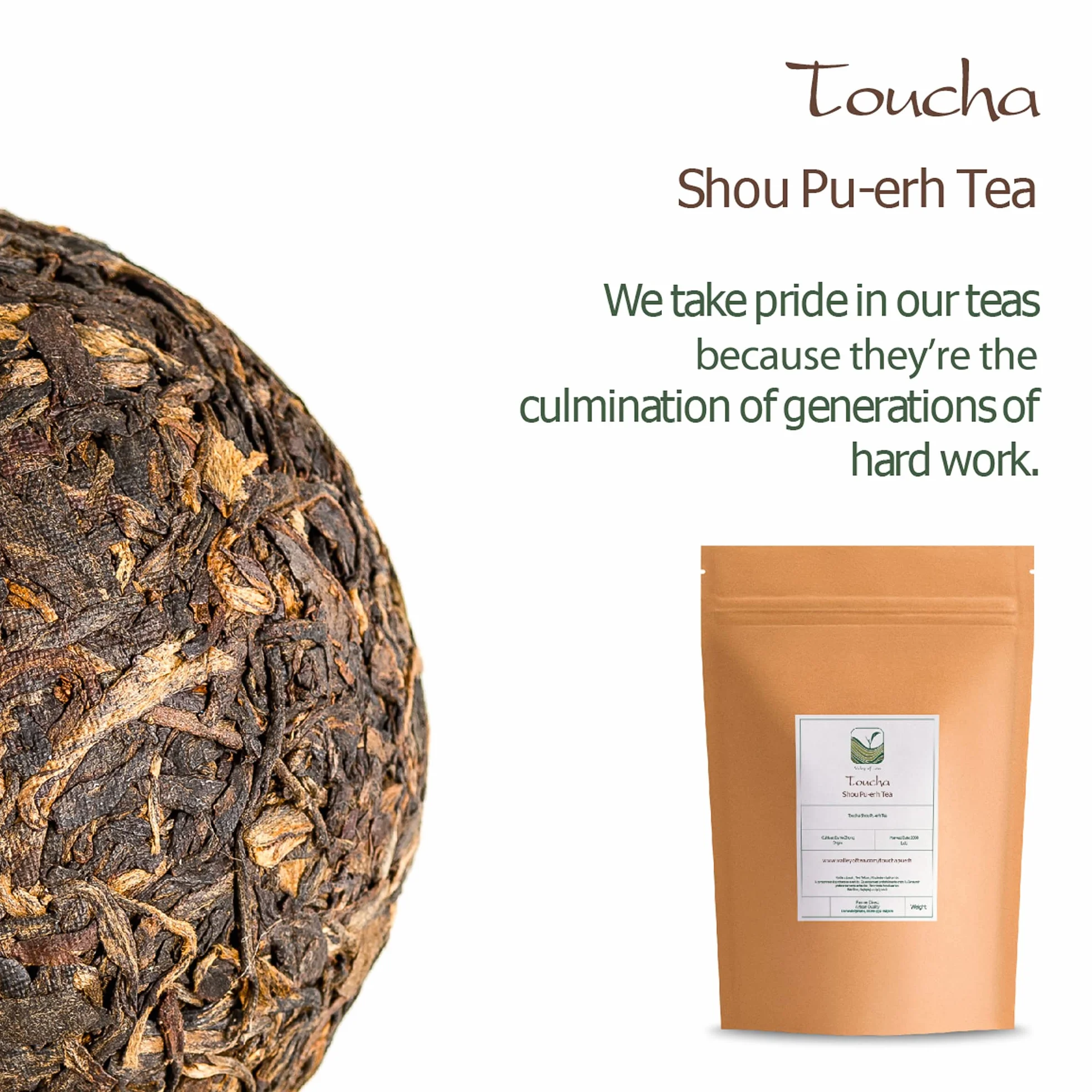 Toucha Pu-Erh Shou Tè - Tè Tou Cha - Pu-Erh Chabing Shu Yunnan Cina - Pu Er Pressato