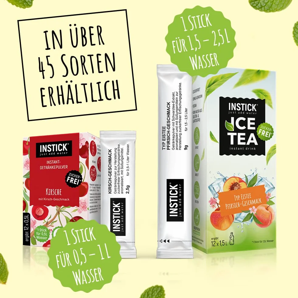 INSTICK Bevanda istantanea senza zucchero (Bundle S Classico + Borraccia Tritan 1L) 10x12 stick – per 0,5–1 l – Vegana, con vitamina C, a basso contenuto calorico