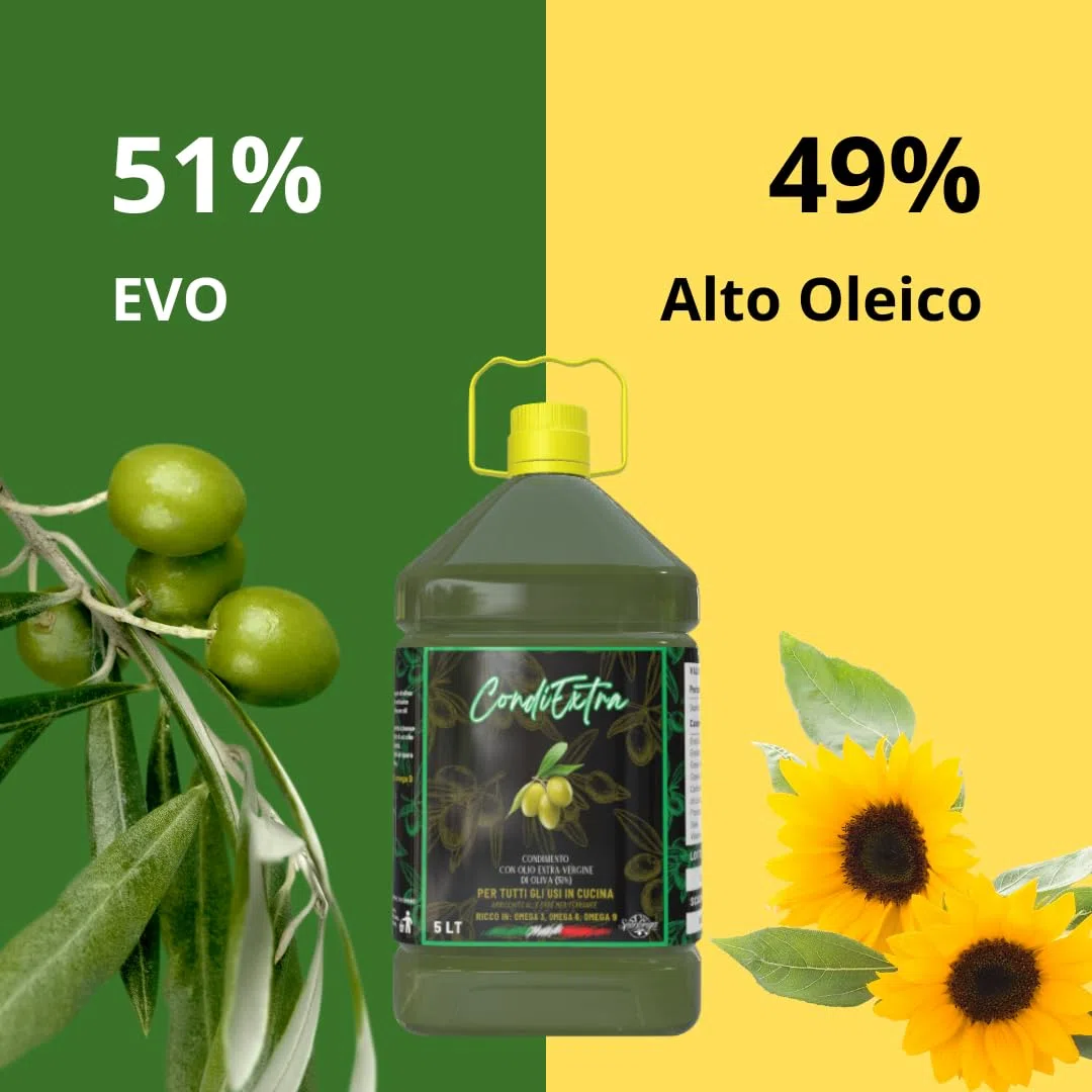 CondiExtra – Condimento all' Olio Extra Vergine di Oliva – 5 LT - Sperlonga - Gusto Delicato, Leggero – Ideale per Cucina, Frittura, Insalate, Ristorazione, Pizza