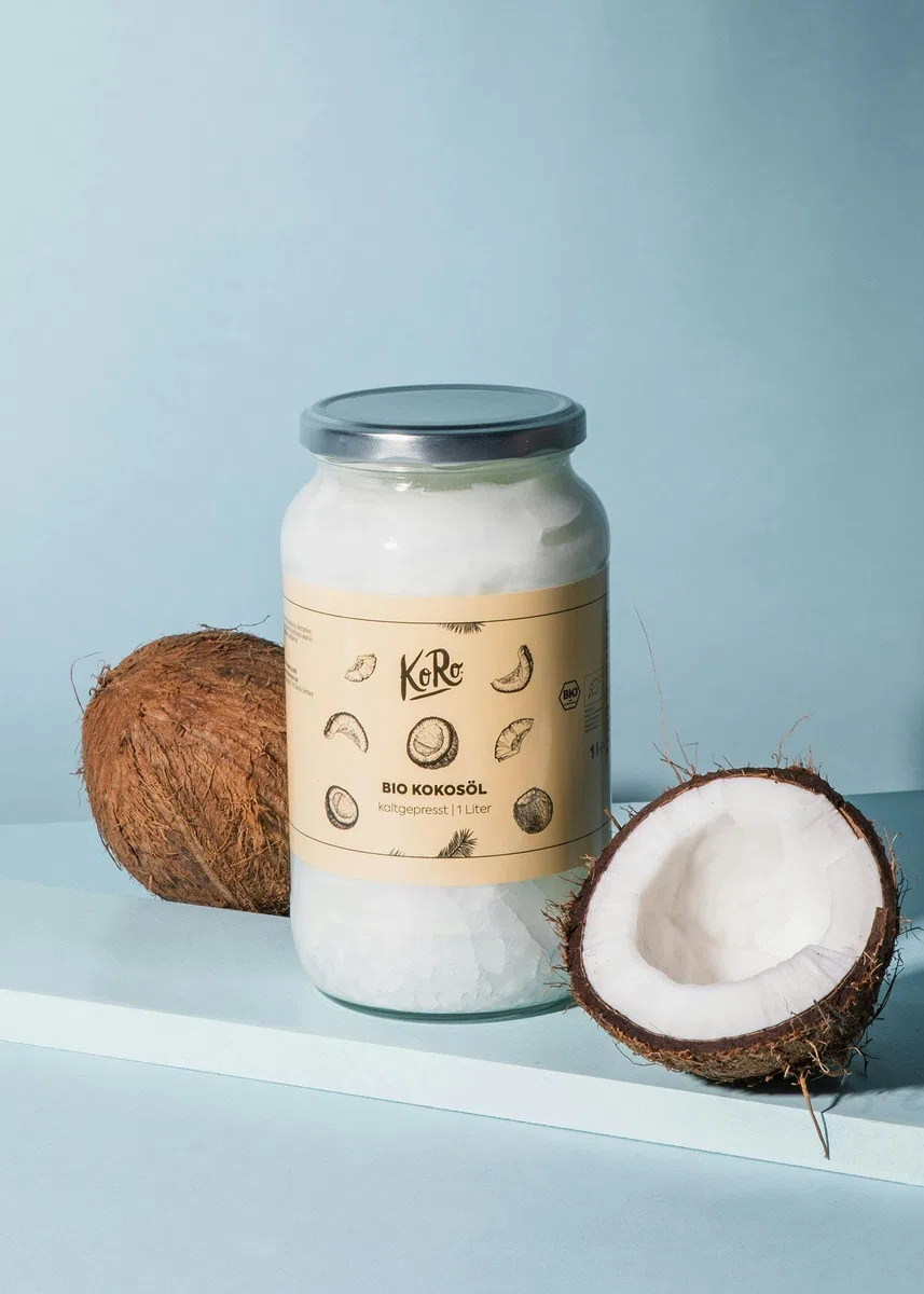 KoRo - Olio di cocco bio 1 litro - puro olio di cocco biologico extra vergine, per corpo, capelli e uso alimentare, senza zucchero, naturale e idratante