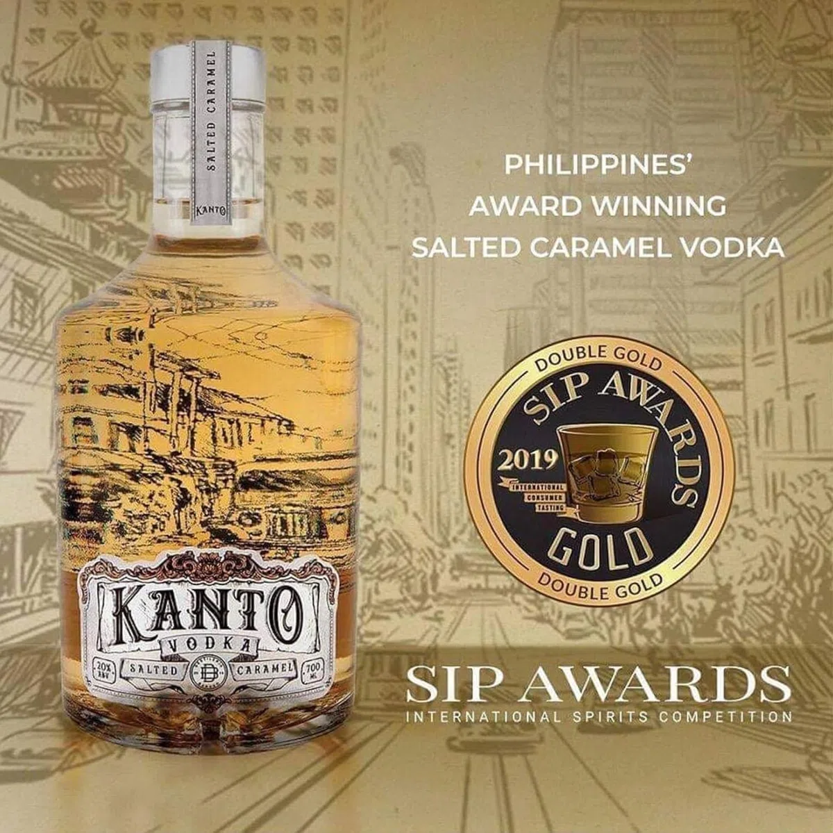 Kanto Caramel Vodka | Caramello salato | Acquavite di vodka al caramello salato delle Filippine | Premiata con l'oro | 20% vol.