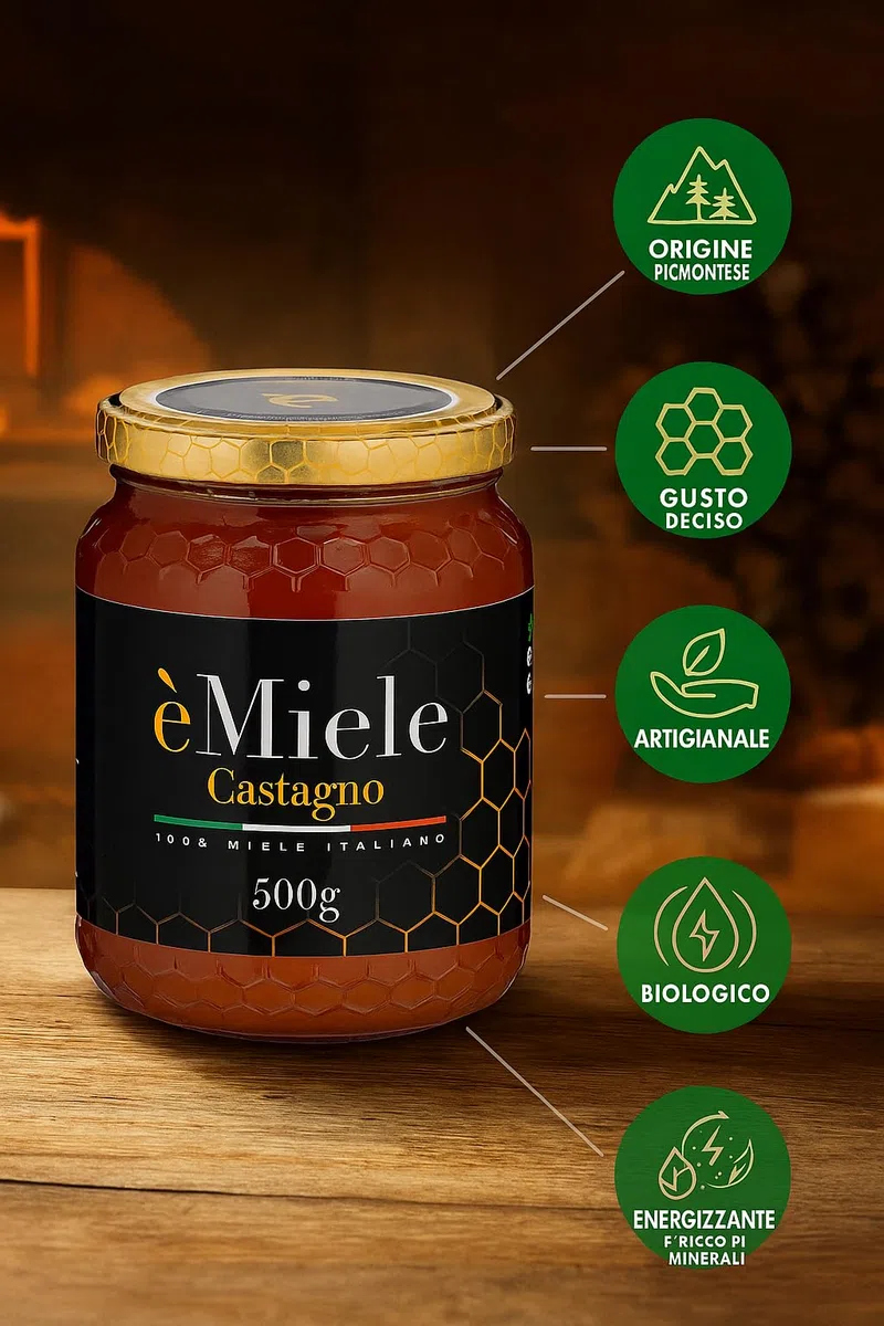 èMiele – Miele biologico di castagno 500 g | Raccolto in Valchiusella Piemonte | Miele italiano non pastorizzato, gusto intenso, naturale e ricco di minerali