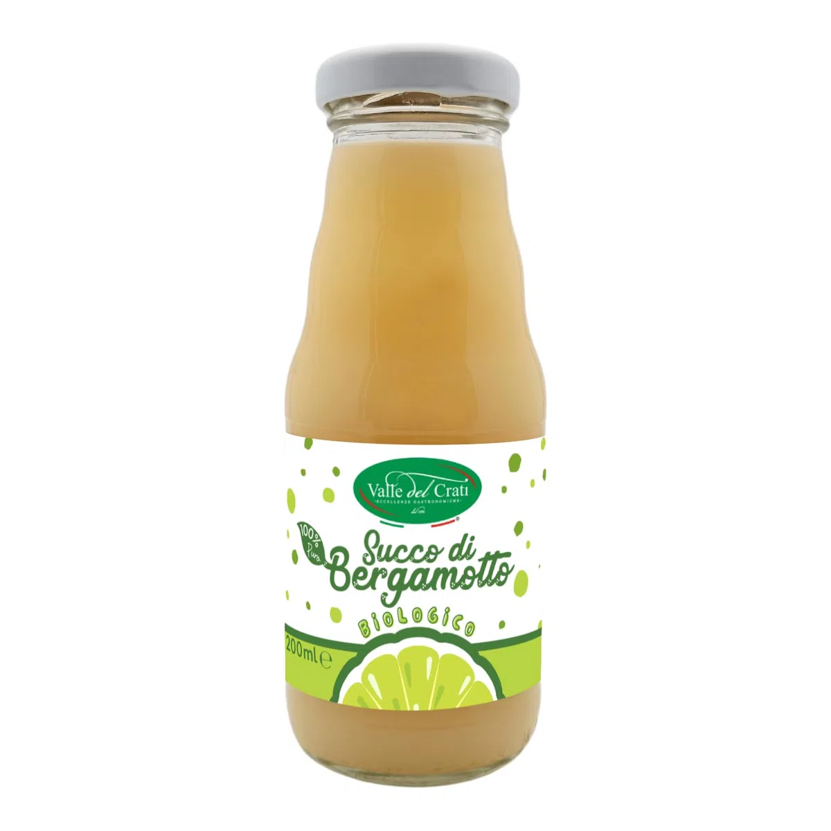 Valle del Crati Succo di Bergamotto BIO Calabrese | 100% Puro | 24 bottiglie da 200ml | senza Zuccheri Aggiunti e senza Conservanti | Bevanda Fresca e Dissetante | Spremuta di Bergamotto Biologico
