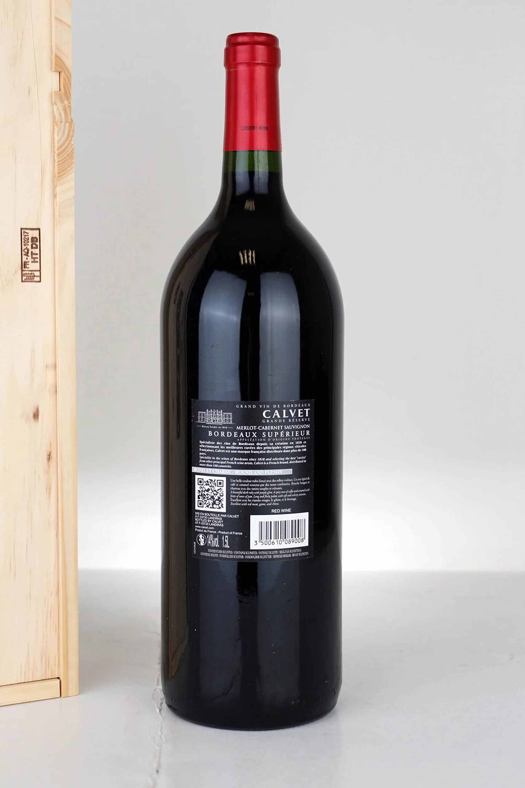 Calvet - Confezione regalo vino rosso Grande Riserva, Bordeaux Superiore - Magnum in cassa di legno (1 x 1,5 L)
