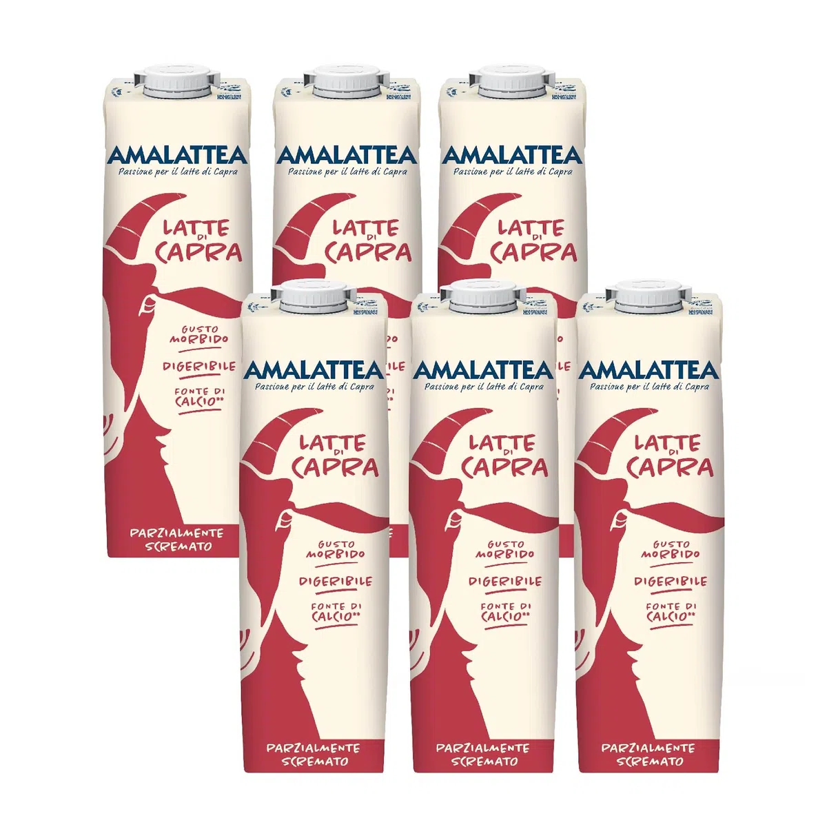 Granarolo, Latte di Capra Amalattea, 6 Confezioni di Latte Parzialmente Scremato UHT da 1 lt, Dal Gusto Morbido, Ricca Fonte di Calcio