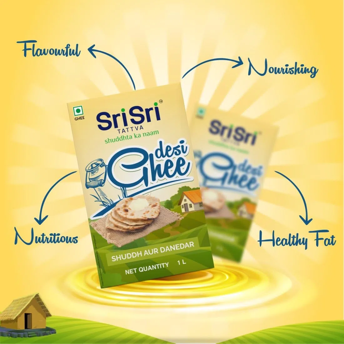 Sri Sri TATTVA shuddhta ka naam Desi Ghee - 1 litro Shuddh Aur Danedar per una migliore digestione e immunità