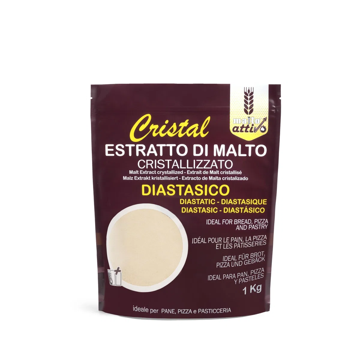 Malto Attivo, Cristal Diastasico 1000g, Estratto di Malto Cristallizzato ad Elevato Potere Diastasico, Malto d’Orzo e Mais Ideale per Panificazione, 5.000 Unità Pollak, Made in Italy.