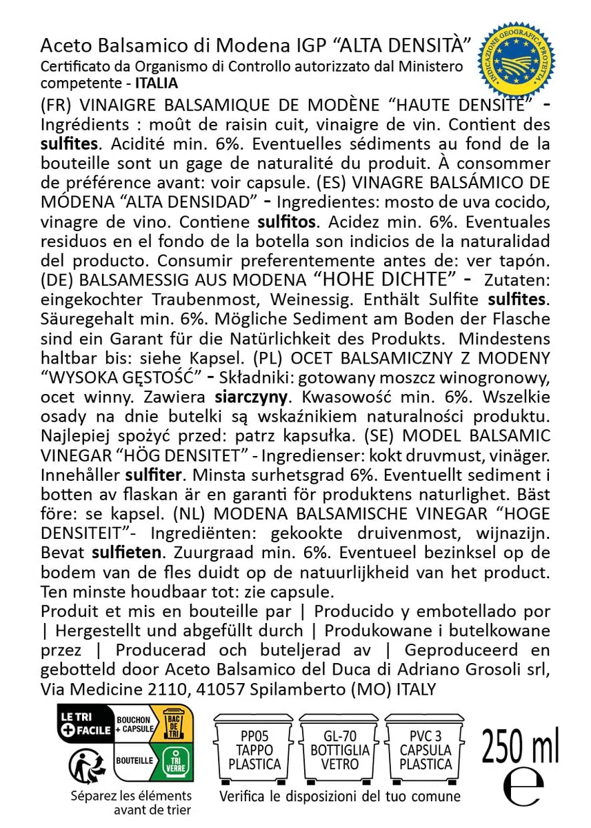 Aceto Balsamico di Modena IGP del Duca - Alta Densità - Corposo - Note Dolci