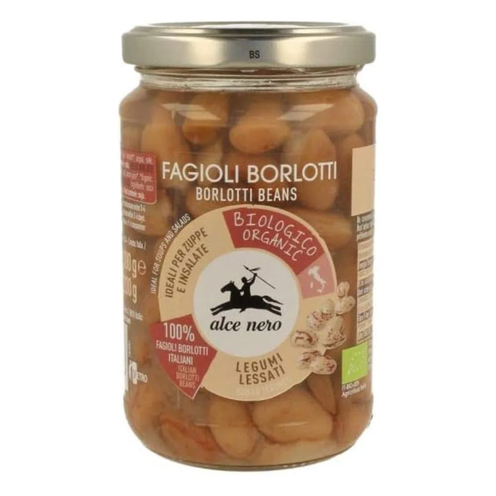 Alce Nero Fagioli Borlotti Biologici, Legumi Lessati in Vetro, Confezione da 6 Barattoli