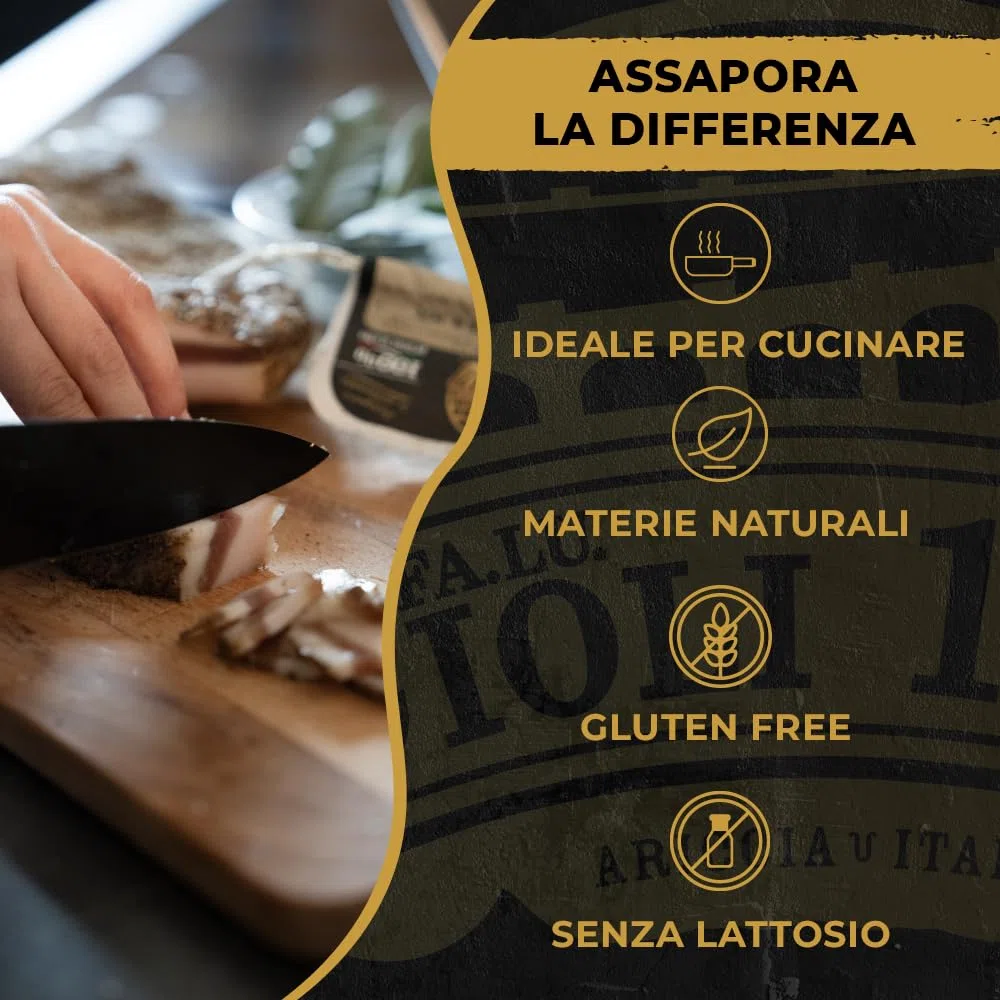 FA.LU.CIOLI Guanciale di Maiale con Pepe - Made in Italy IGP - Sottovuoto - Salumi Artigianali Italiani Senza Lattosio e Gluten Free - Tradizione e Qualità da Oltre 100 Anni - 1kg