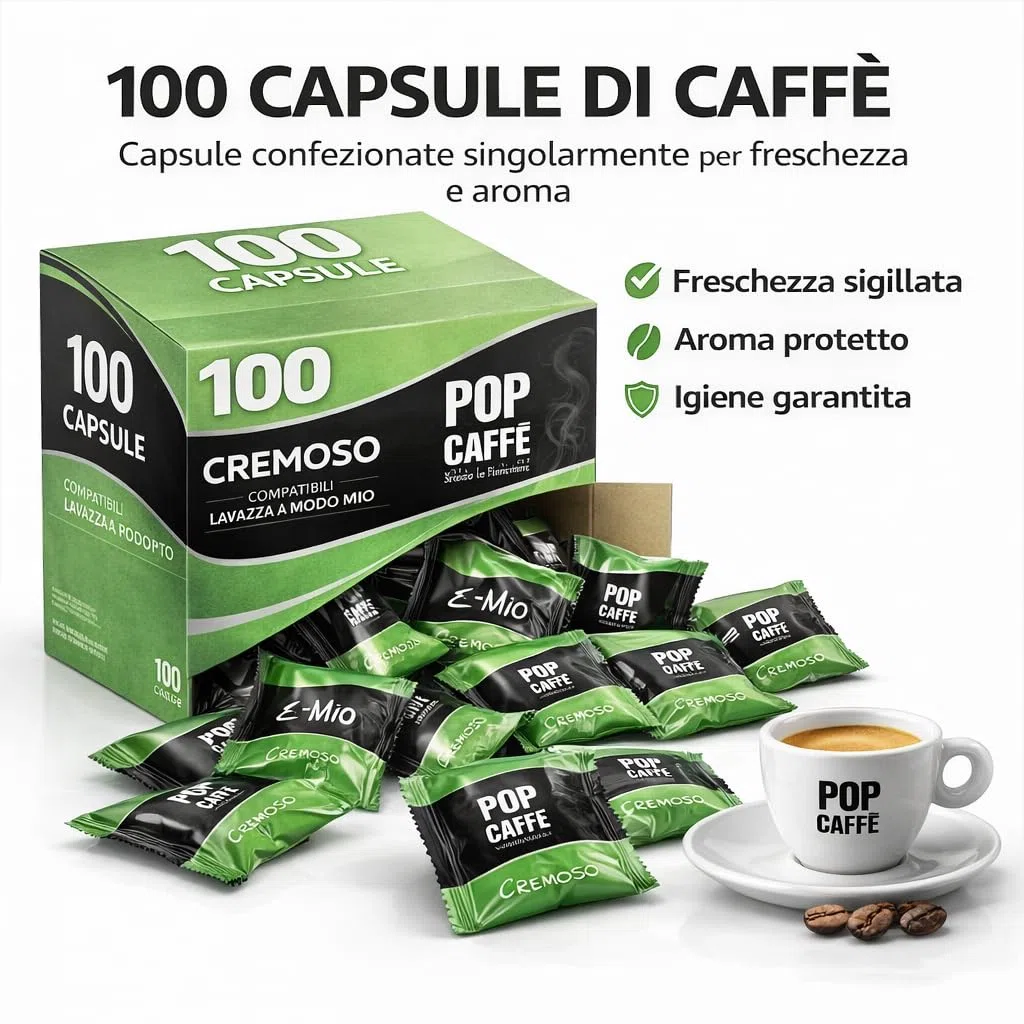 100 Capsule Compatibili Lavazza A Modo Mio – Pop Caffè E-MIO 2 Cremoso – Gusto Intenso e Crema Densa – Miscela Corposa – Confezione Risparmio