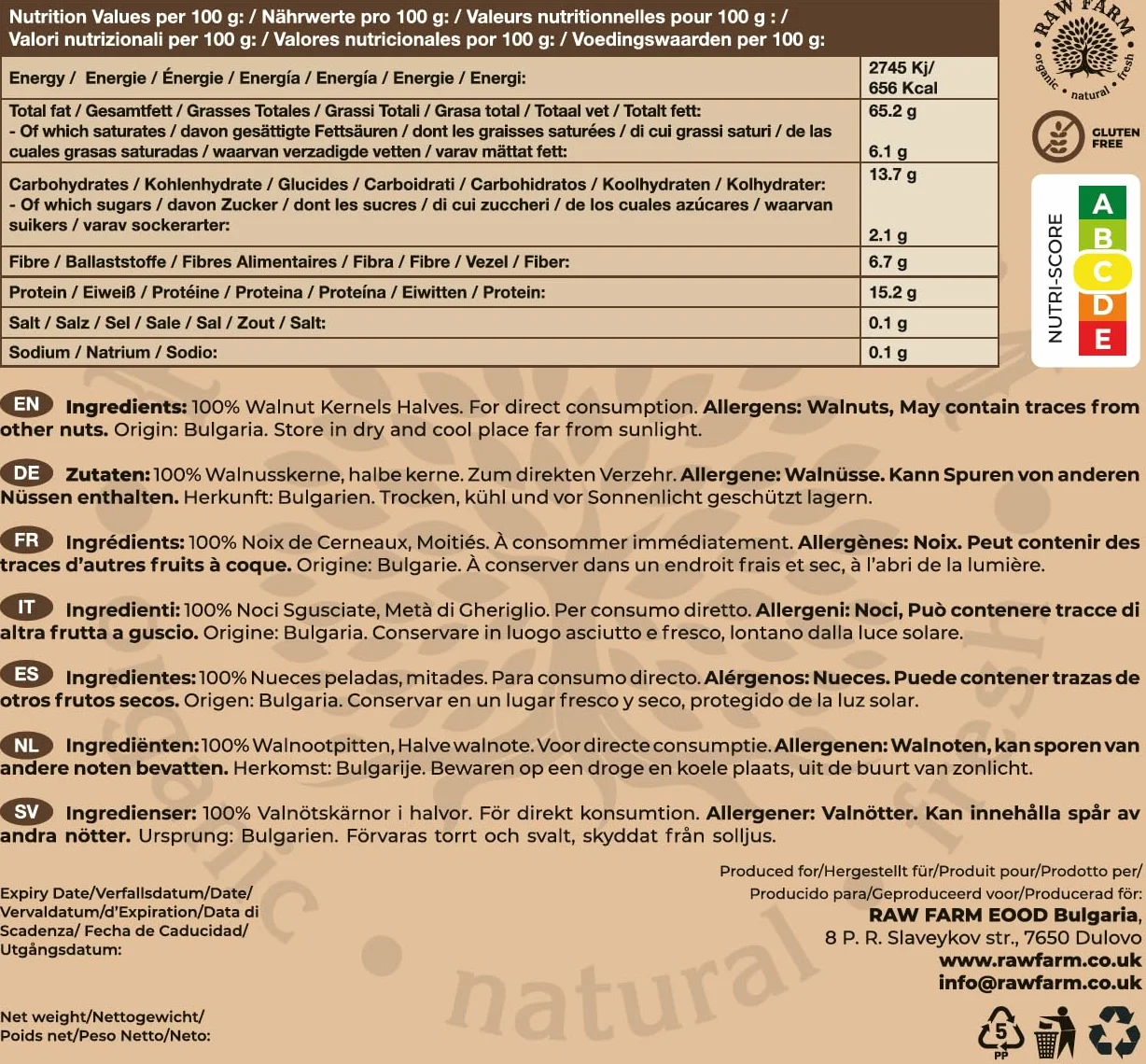 Raw Farm - Noci Sgusciate 1 kg - 100% Naturali e Non Salate, Vegano e Senza Glutine