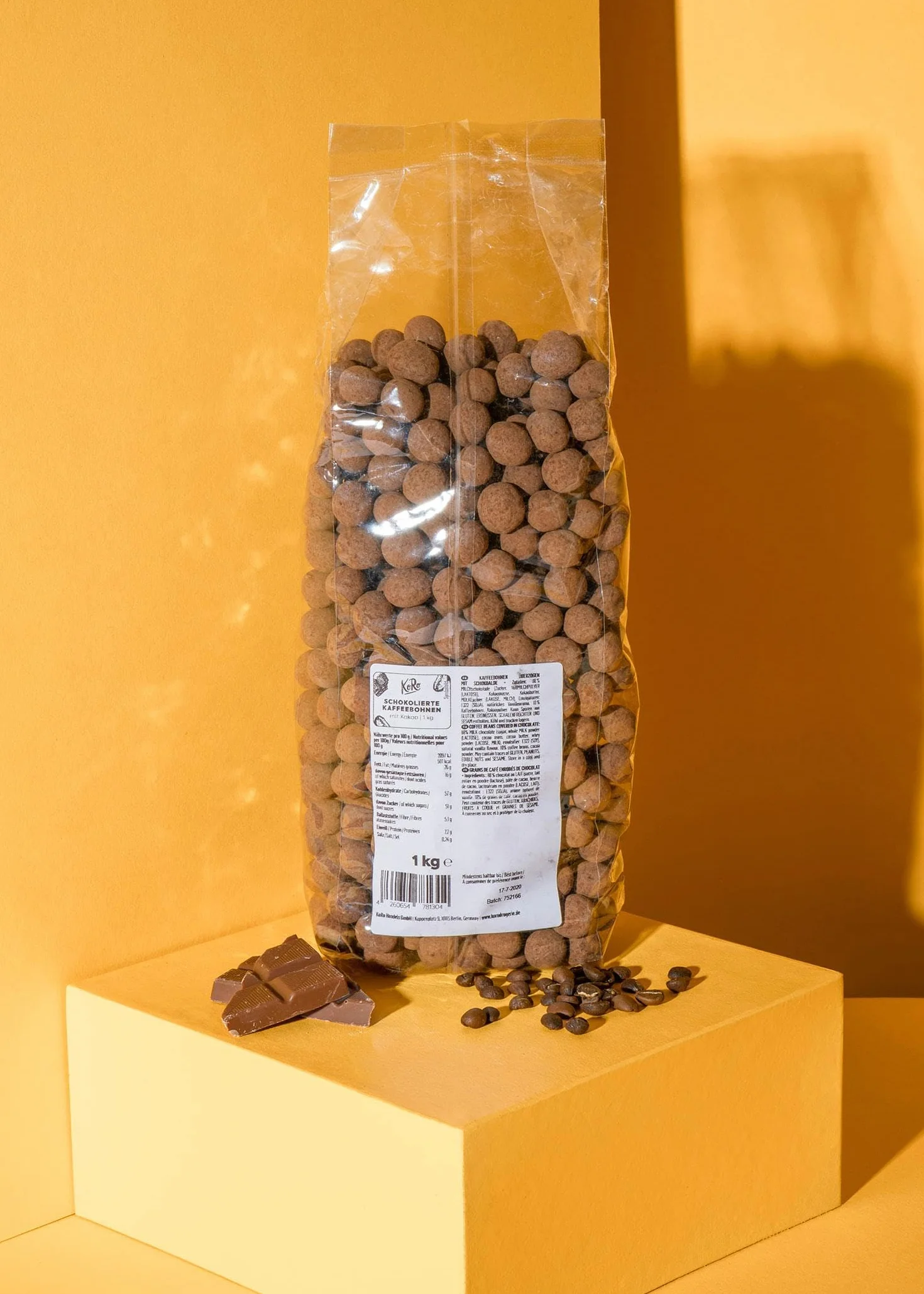 KoRo - Chicchi di caffè al cioccolato 1 kg - Spuntino vegetariano ideale con sapore intenso di caffè e rivestimento di cioccolato