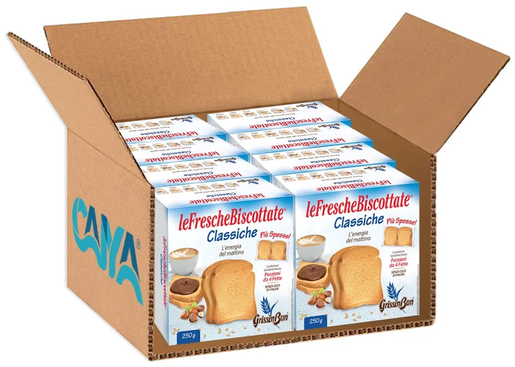 Le Fresche Biscottate Classiche Fette Biscottate in Porzioni Salva Freschezza per grissinbon 250g [BOX da 8 Confezioni]