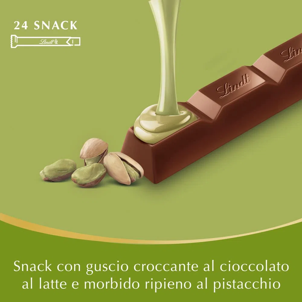 Lindt LINDOR Snack Cioccolato al Latte con Pistacchio, Formato 38g, 24 pezzi