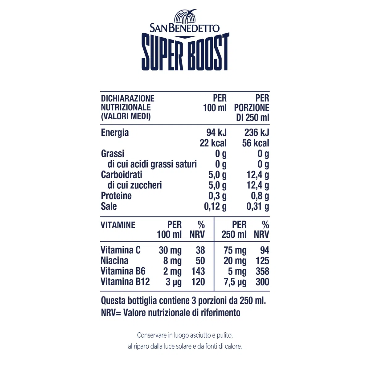 San Benedetto, Energy Drink Super Boost, 12x0,75 l, Bevanda Analcolica Energetica Gassata, Gusto Rinfrescante, con Taurina e Caffeina
