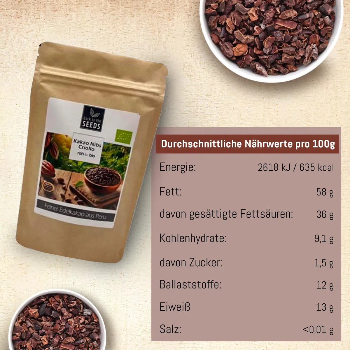 Nibs biologico di cacao (400 g)