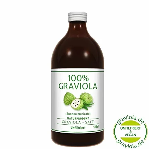 100% SUCCO DI GRAVIOLA - non filtrato e vegano - 500 ml. Prodotto al con purea di 100% Graviola. Guanabana. Corossol. Soursop. Stachelannone.