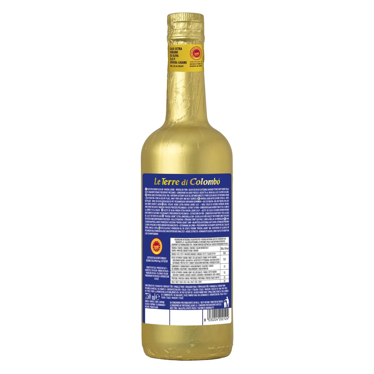 Le Terre di Colombo - DOP Riviera Ligure - Olio Extravergine d'oliva - Bottiglia Dorata - 0.75 litri