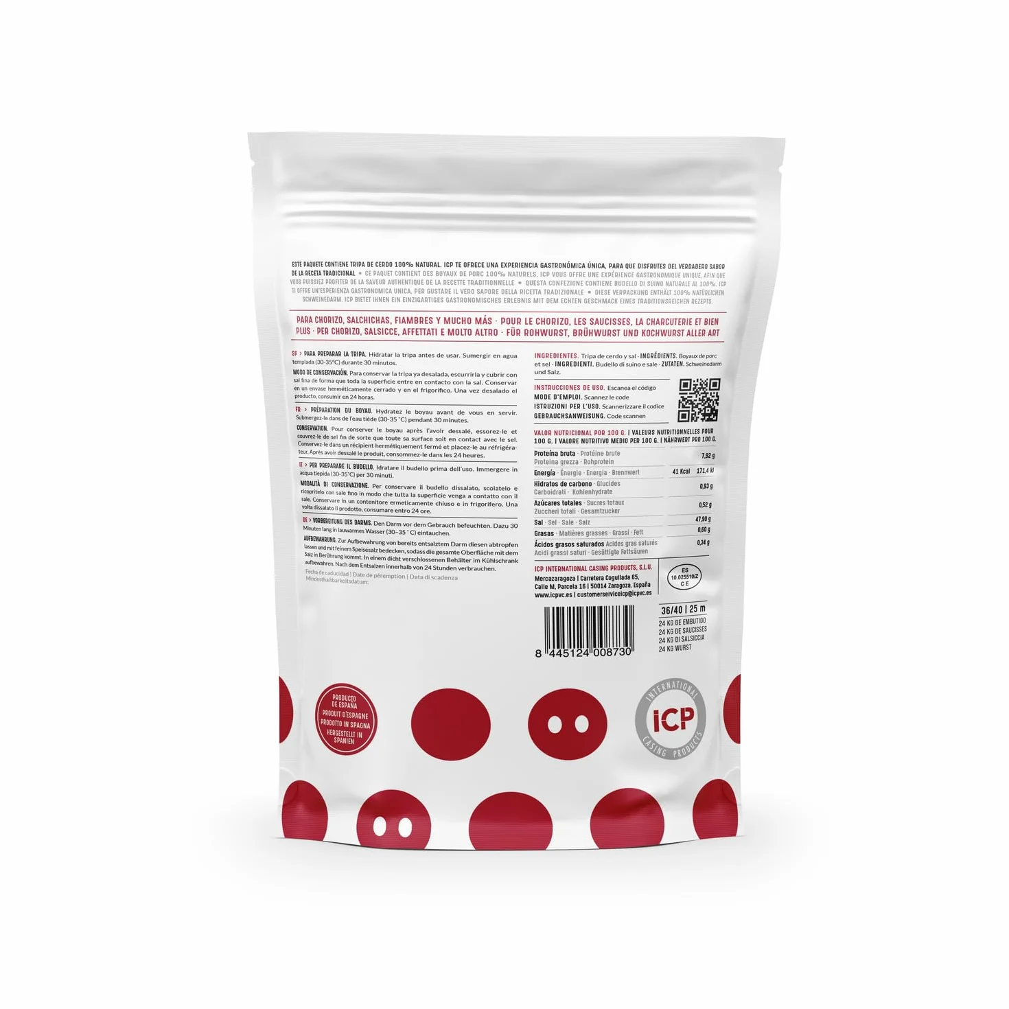 ICP Budello suino naturale per salsicce – 25 m, calibro 36/40 | Prepara il tuo insaccato fatto in casa
