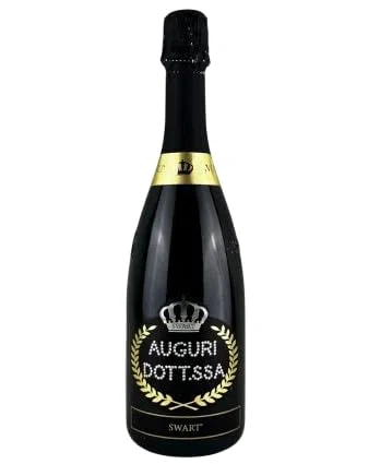 Bottiglia per Festa di Laurea - Bottiglia regalo spumante italiano 0,75L Auguri Dott.ssa in autentici cristalli (Auguri Dott.ssa)