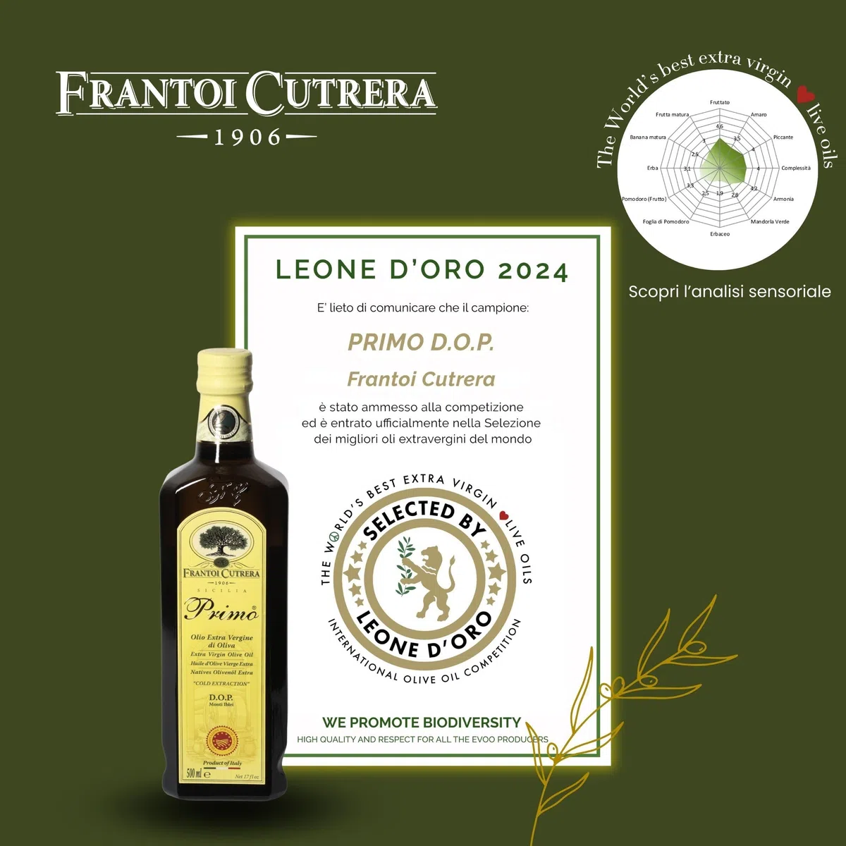 Frantoi Cutrera - Primo DOP - Olio Extravergine di Oliva - Bottiglia Singola - 0.75 l