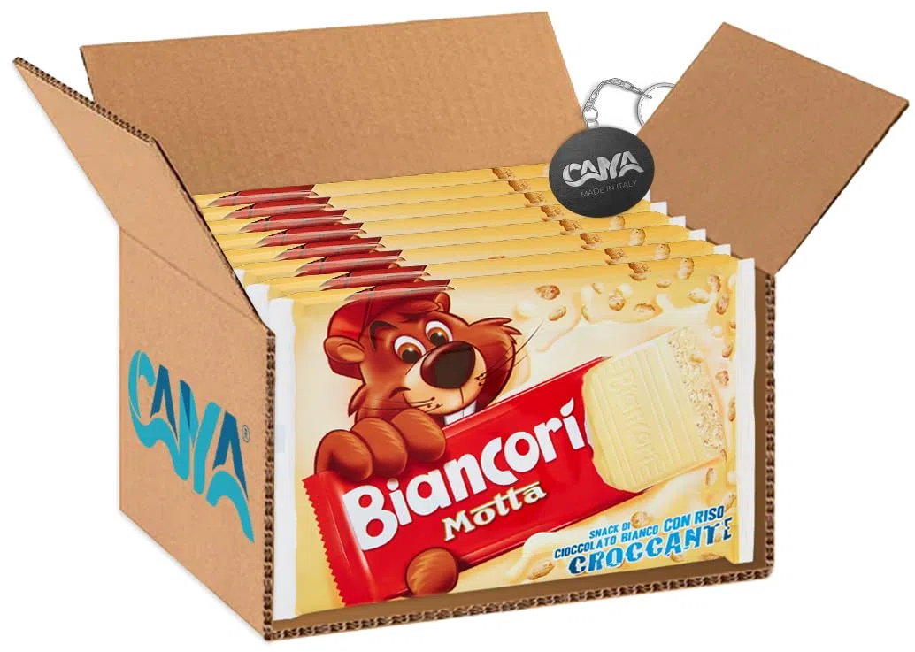 8X Motta Biancori Snack di Cioccolato Bianco con Riso Croccante Biancorì 110g [CAIYA® BOX da 8 Confezioni]