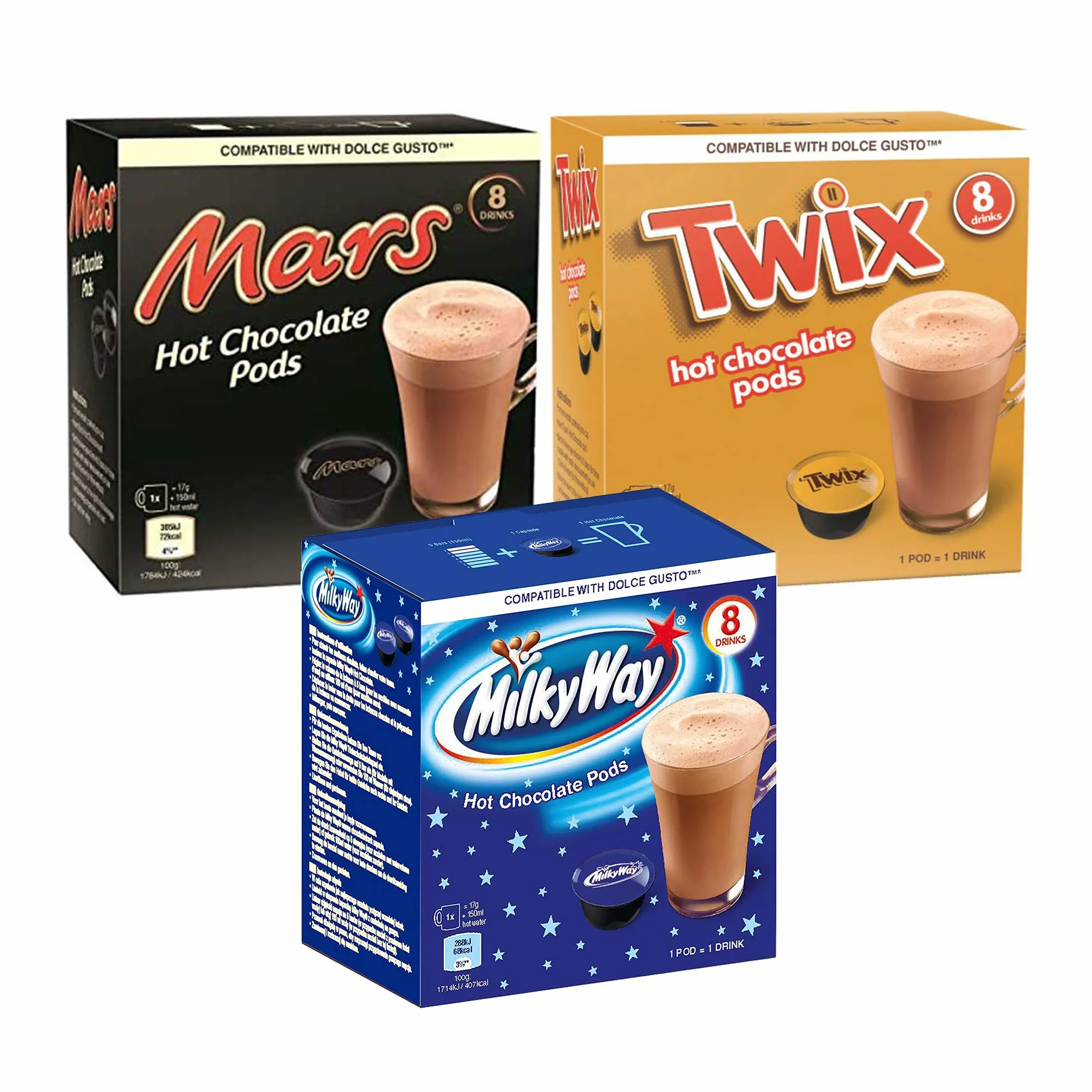Dolce Gusto Mars, Twix, Milky Way Hot Chocolate Pods