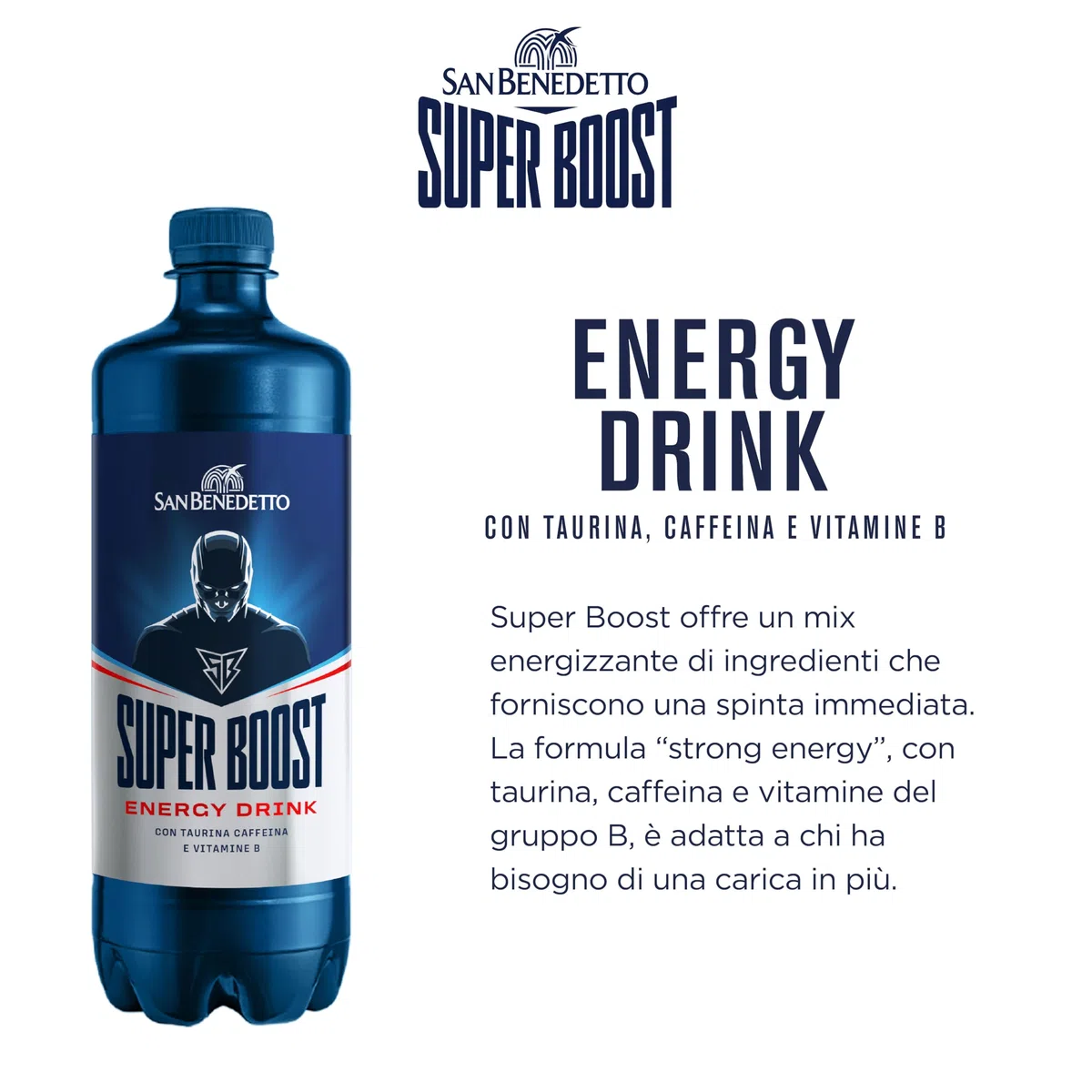 San Benedetto, Energy Drink Super Boost, 12x0,75 l, Bevanda Analcolica Energetica Gassata, Gusto Rinfrescante, con Taurina e Caffeina