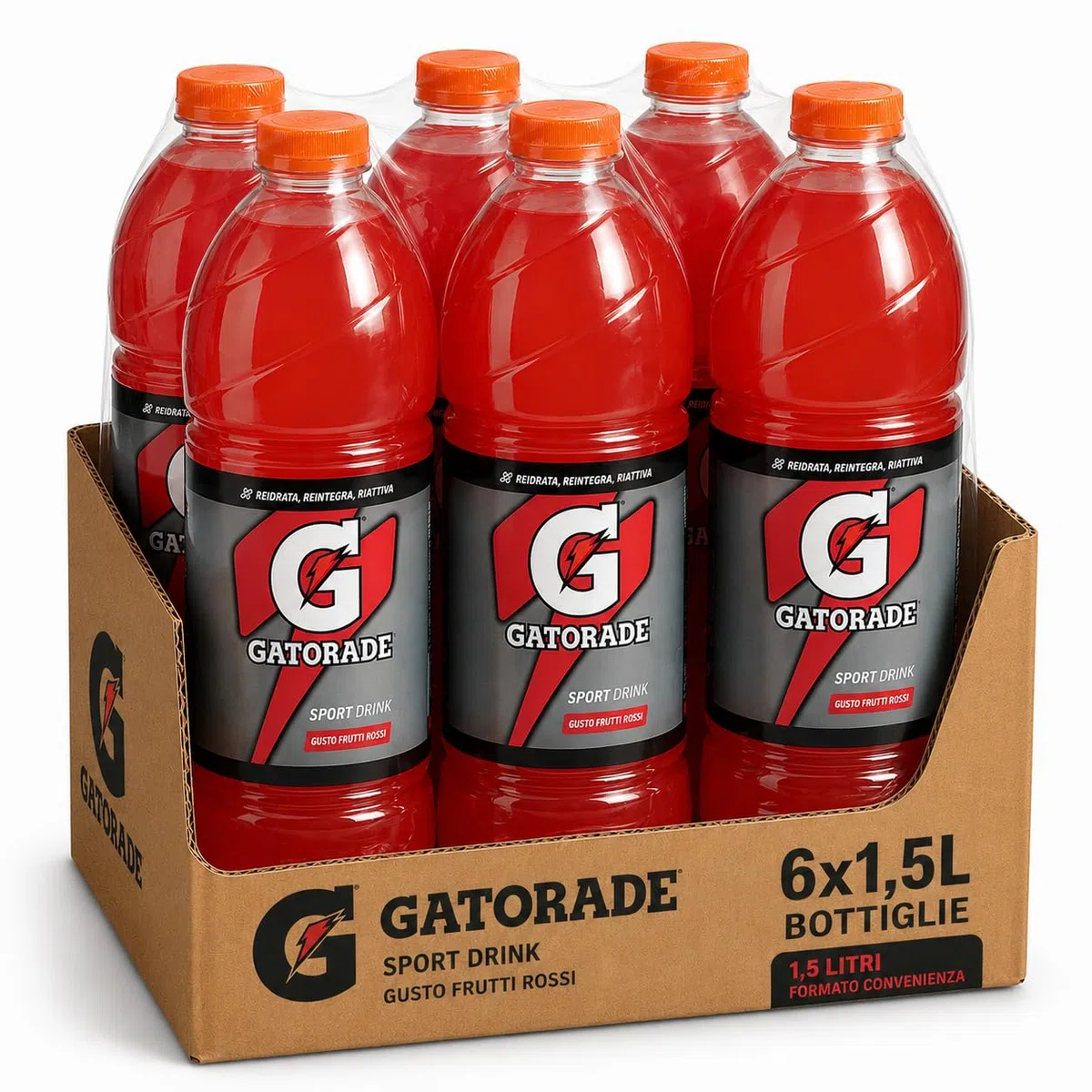 Per Gatorade 1,5 Litri x 6 Bottiglie Bevanda Isotonica con Sali Minerali per Sport e Idratazione Gusti Arancia, Arancia Rossa e Limone Drink Sportivo per Allenamento, Corsa e Palestra (Arancia Rossa)
