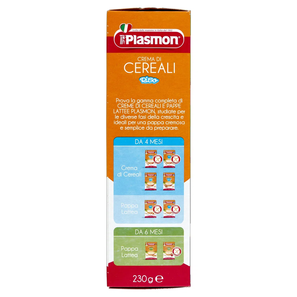 Plasmon Crema di Cereali di Riso 230g Con Ingredienti selezionati, La base ideale per la pappa, Confezione da 6