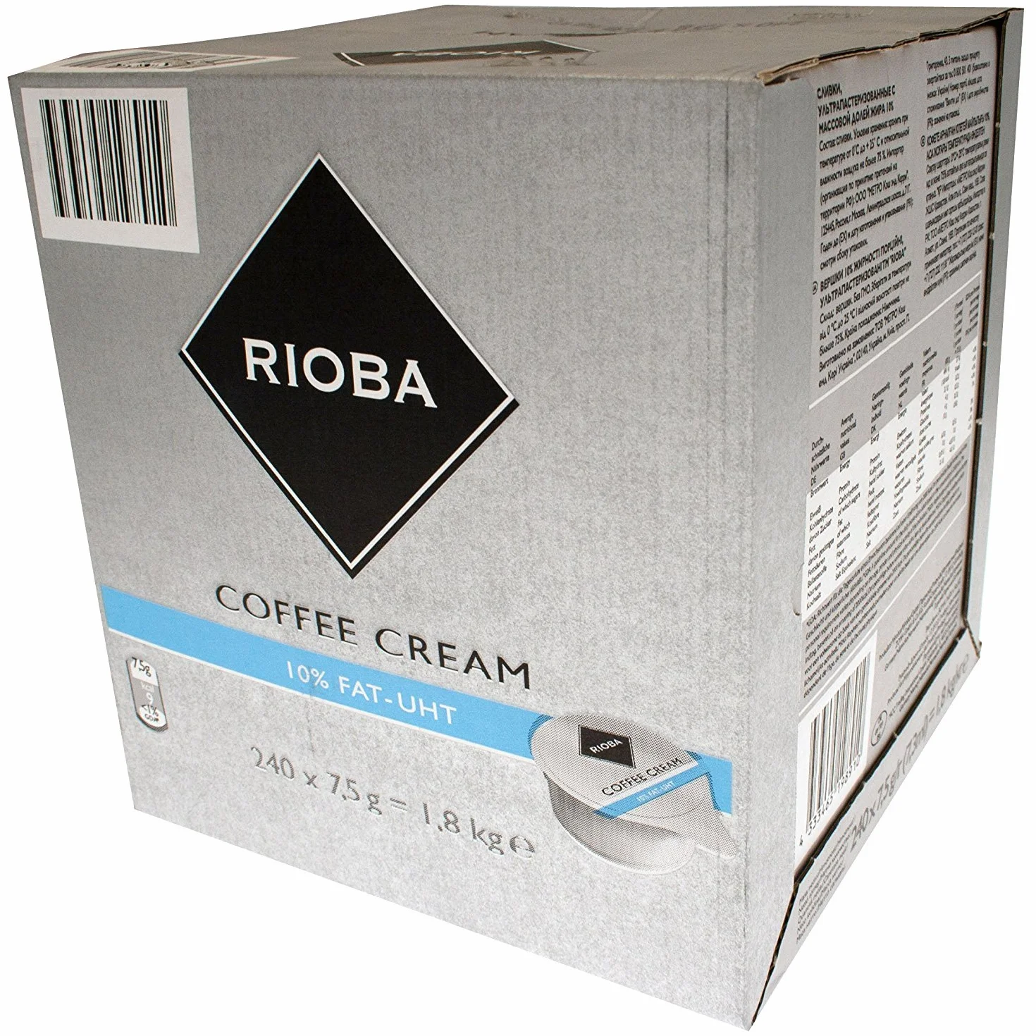 Rioba Coffee Cream, Panna da Caffè 10% di Grassi, Ultrapastorizzato 240 Pezzi da 7.5 g il pezzo, 1.8 kg