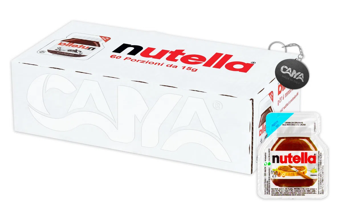 Mini Vaschetta da 15gr - Confezione da 60 Pezzi per Nutella da ogni evenienza (Viaggi, Feste, Eventi) con Portachiavi CAIYA®