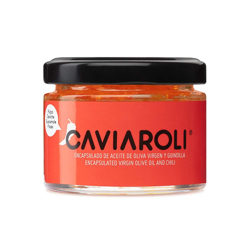 Caviaroli - Sferificazione di Olio d' Oliva Extra Vergine - Perle Gelificate Gourmet per Condimenti e Decorazioni, Caviale d'Olio in Pack 3 Sapori, Olio, Peperoncino e Basilico - 3x20g