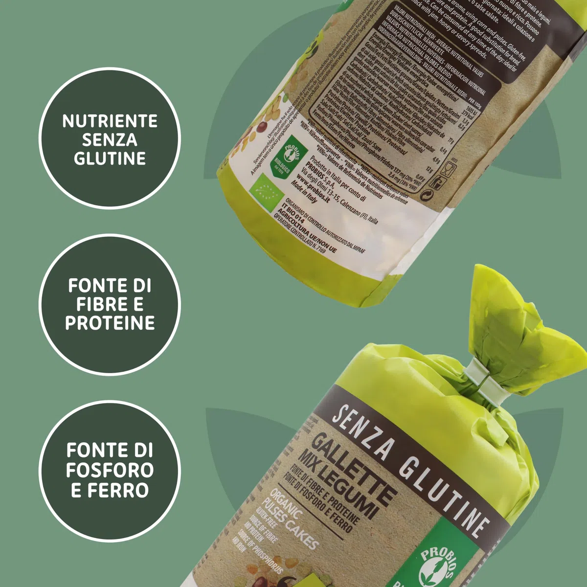 Probios Gallette Mix Legumi Bio – Snack croccante senza glutine – Realizzate con legumi biologici ricchi di fibre – Confezione da 12 da 120 g