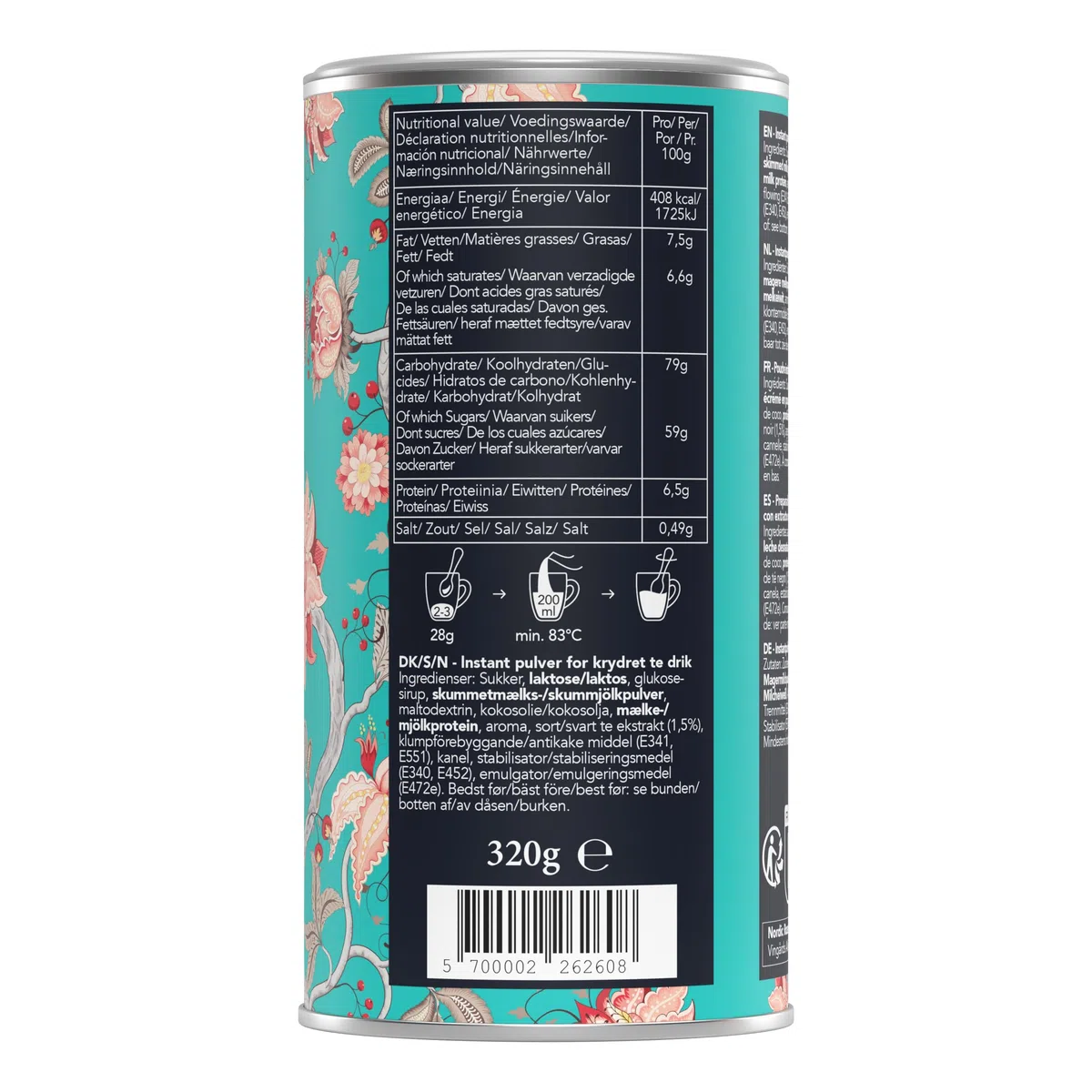 Nordic Roast | Chai Latte | Indian Summer | 320g | Mezcla de Chai Latte istantaneo in polvere | Té Negro Especiado con leche | per te Hogar, Café, Restaurante | 13-15 Taza