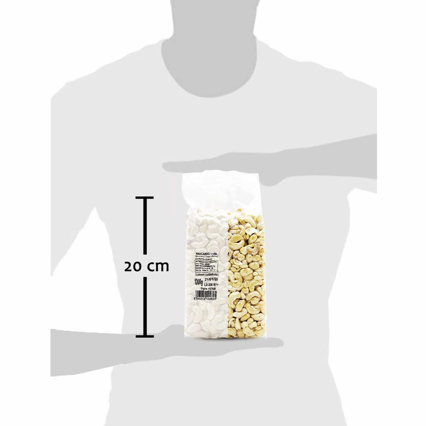 Oltresole, Anacardi Crudi al Naturale 1 Kg, Non Tostati e Senza Sale, Ideali come Snack Salutare, Frutta Secca Selezionata in Confezione Sottovuoto, Fonte di Proteine, Fibre e Grassi Sani