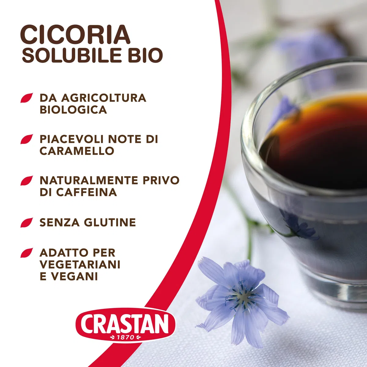 Crastan Cicoria Solubile da Agricoltura Biologica Senza Glutine - 6 vasetti da 100 gr