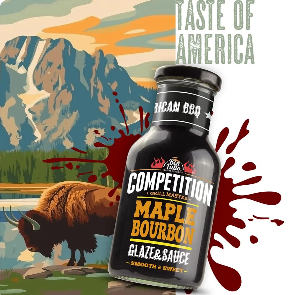 GLAZE & SAUCE MAPLE BOURBON Competition Benfatto Glassa per BBQ con sciroppo d’acero e whisky bourbon