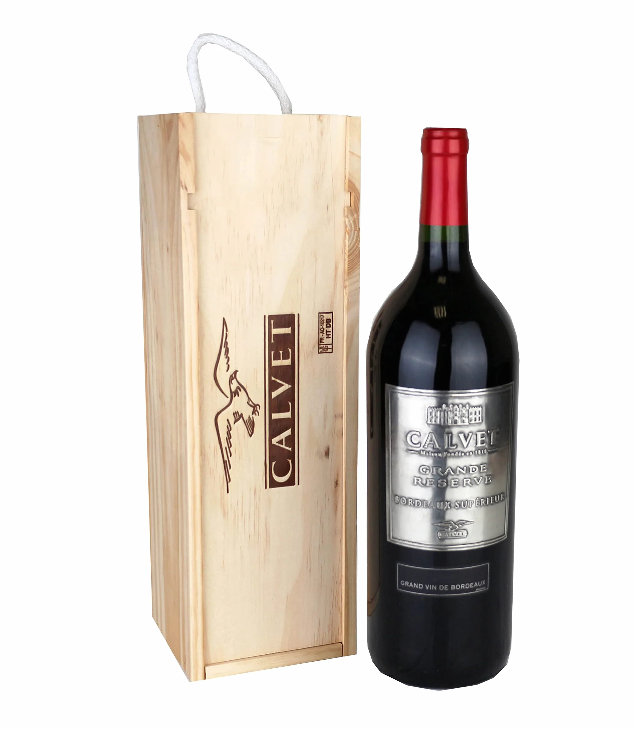 Calvet - Confezione regalo vino rosso Grande Riserva, Bordeaux Superiore - Magnum in cassa di legno (1 x 1,5 L)